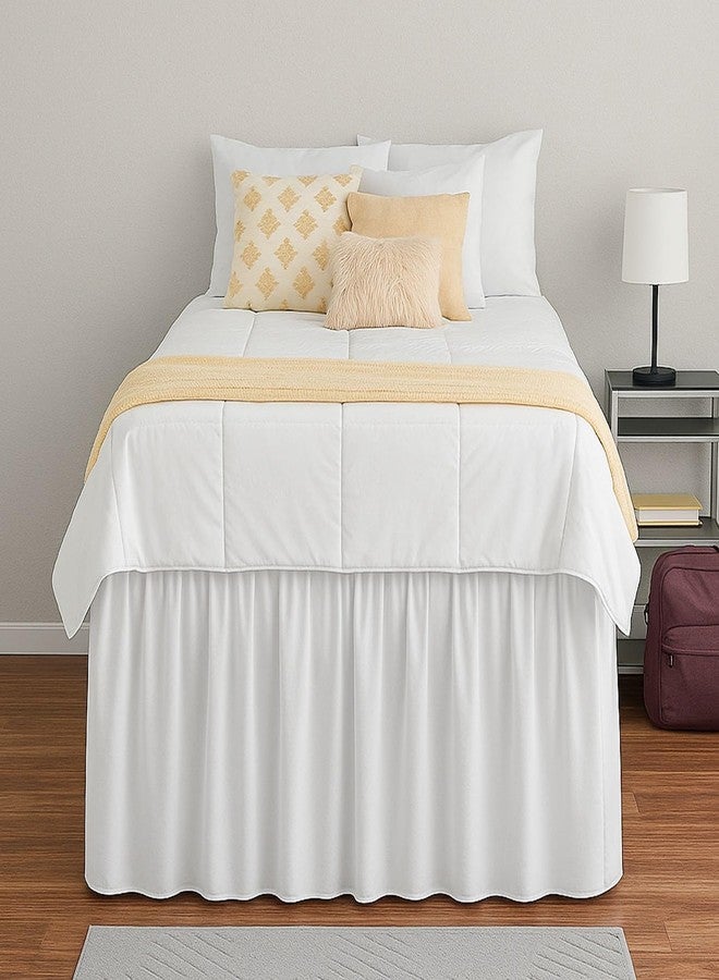 Rajlinen تنورة سرير راجلينين لغرفة النوم، مصنوعة من المايكروفايبر بنسبة 100%، بتصميم طويل للغاية، قطعة أساسية فاخرة لغرفة الطلاب، طولها 32 بوصة، مقاومة للتجاعيد، سهلة التركيب، مقاس توين إكس إل (39 × 80)، لون أبيض - Image 1