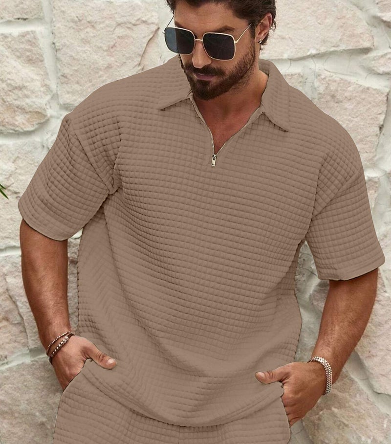 KAJARU Men's Polyester Polo T Shirt with Zip Spread Collar Neck Line Half Sleeves Solid Pattern Regular Fit and Standard Length_M - Image 2