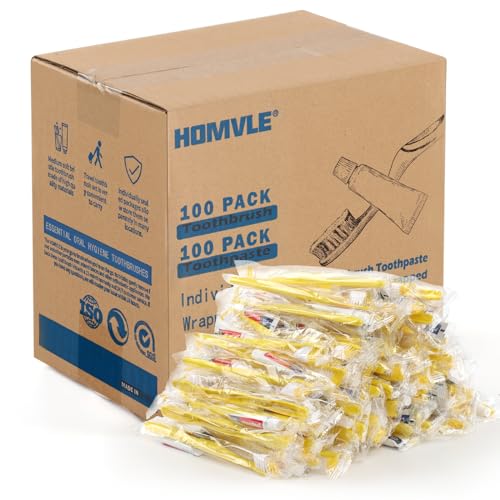 Homvle Disposable Toothbrushes with Toothpaste 100 Packs Individually Wrapped Travel Toothbrushes Bulk Medium Soft Bristles Perfect for Travel Size Toiletries OCC Airbnb Dentist Office - Image 2
