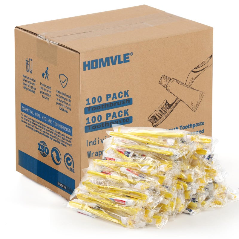 Homvle Disposable Toothbrushes with Toothpaste 100 Packs Individually Wrapped Travel Toothbrushes Bulk Medium Soft Bristles Perfect for Travel Size Toiletries OCC Airbnb Dentist Office - Image 3