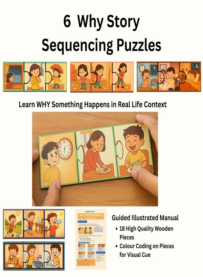 Exploralearn WH Series - Why Kit | 5-in-1 Activity Box with Wooden Puzzles, Flashcards & Story Sequencing | Autism & Speech Friendly | Age 4+ | Build Logic & Emotional Reasoning - Image 5