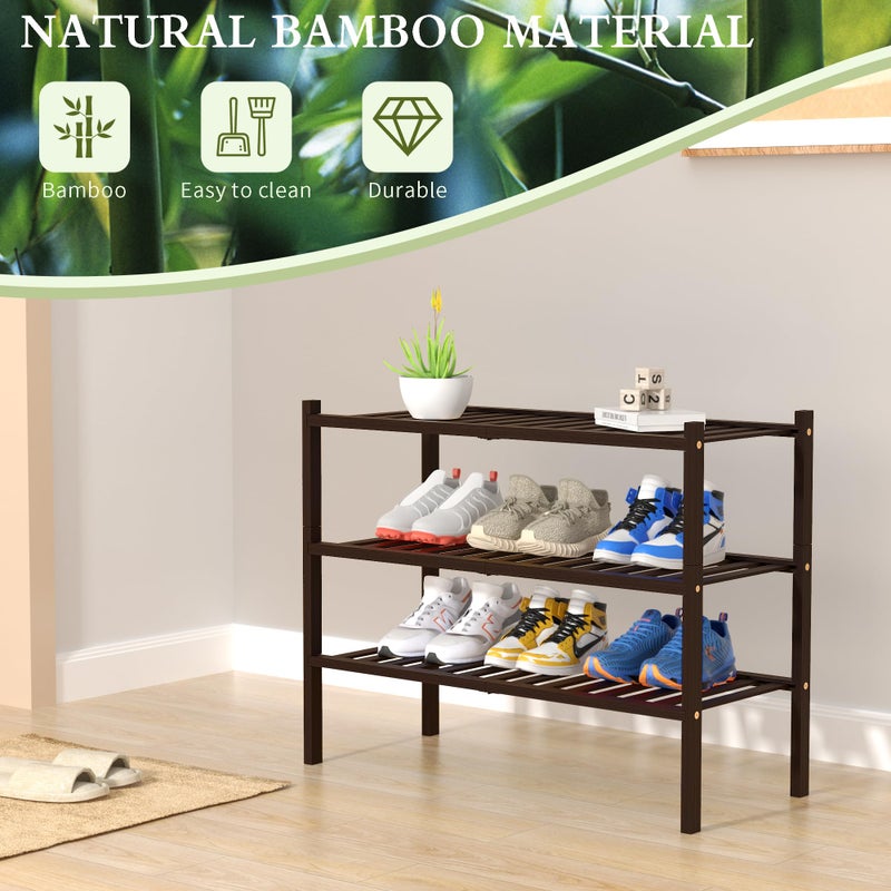 ROMGUAR CRAFT 3 Tier Bamboo Shoe Rack for Closet Free Standing Wood Shoe Shelf for Entryway Small Space Stackable 27"x11"x20" (Brown) - Image 5