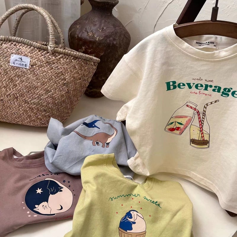 Korean Style Children'S T-Shirt For Boys And Girls Cartoon Printed Cotton Short Sleeve Mid-Children'S Western Style Loose Top T - Image 2