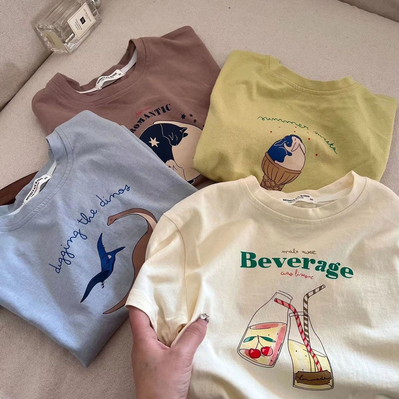 Korean Style Children'S T-Shirt For Boys And Girls Cartoon Printed Cotton Short Sleeve Mid-Children'S Western Style Loose Top T - Image 3