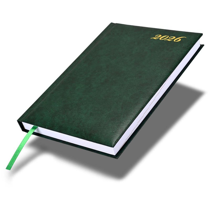 FIS 2026 International A5 Diary, 148x210mm, Hard Cover Vinyl Materials, 1 Day a Page Format, 7 Multi Languages, 60gsm White Paper, Green Cover - FSDI136-7V26GR - Image 1