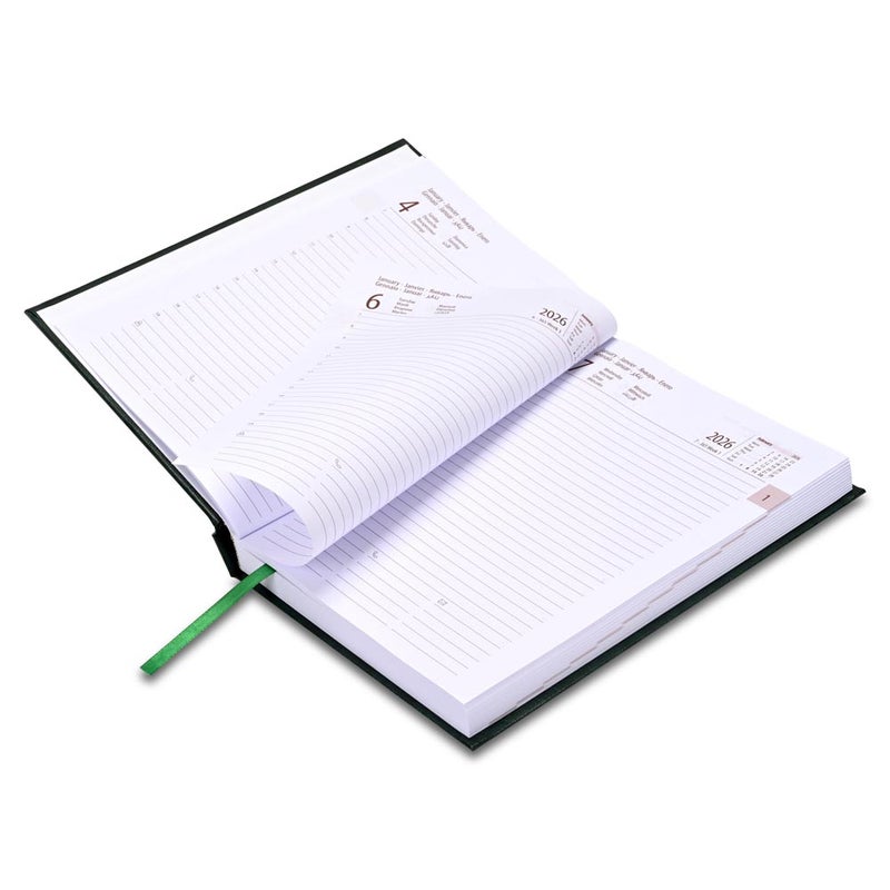 FIS 2026 International A5 Diary, 148x210mm, Hard Cover Vinyl Materials, 1 Day a Page Format, 7 Multi Languages, 60gsm White Paper, Green Cover - FSDI136-7V26GR - Image 4
