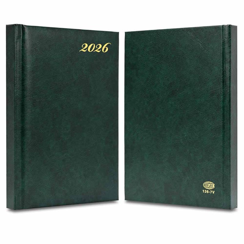 FIS 2026 International A5 Diary, 148x210mm, Hard Cover Vinyl Materials, 1 Day a Page Format, 7 Multi Languages, 60gsm White Paper, Green Cover - FSDI136-7V26GR - Image 2