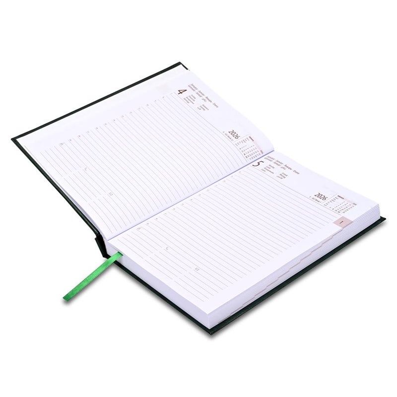 FIS 2026 International A5 Diary, 148x210mm, Hard Cover Vinyl Materials, 1 Day a Page Format, 7 Multi Languages, 60gsm White Paper, Green Cover - FSDI136-7V26GR - Image 3