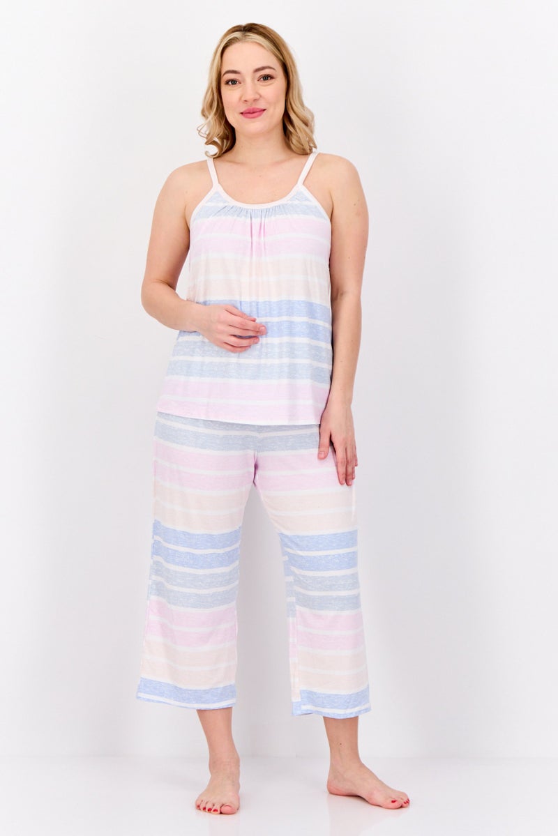 Kensie Women 2 Pieces Stripe Pajama Set, Multicolor - Image 1