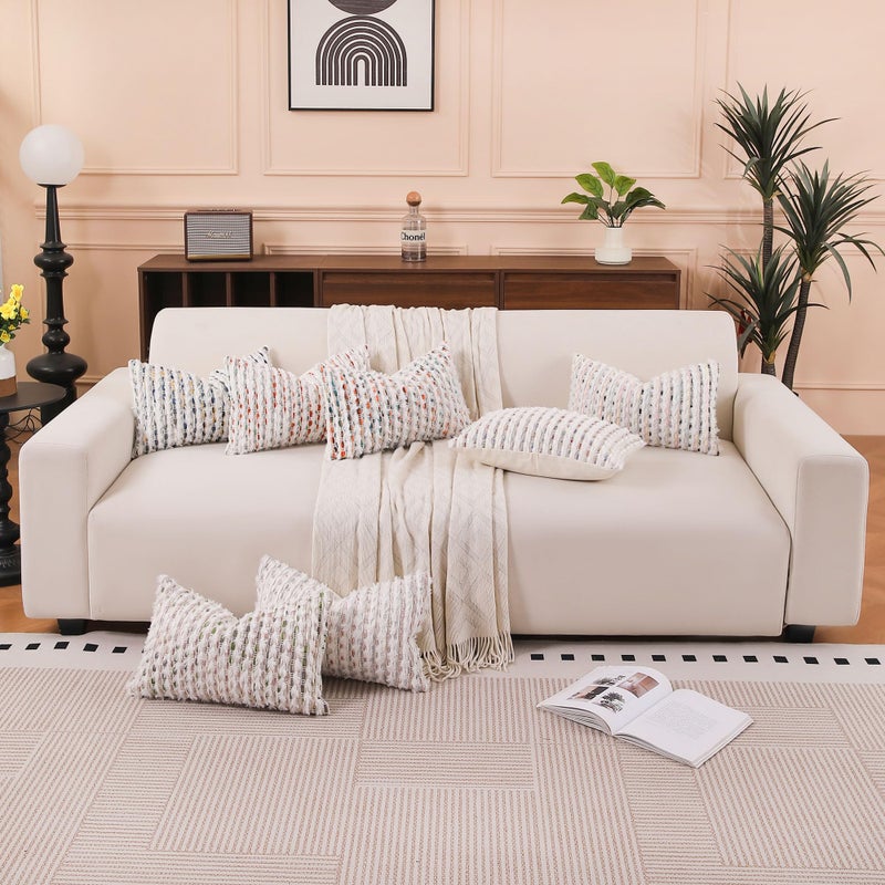 KOOLIFE Boho Lumbar Pillow Cover 12x20 Inch Pack of 1 Farmhouse Rectangle Decorative Couch Throw Pillow Cover Mixed Blue Chenille Tufted Striped Pillowcase for Living Room Sofa Bed - Image 4