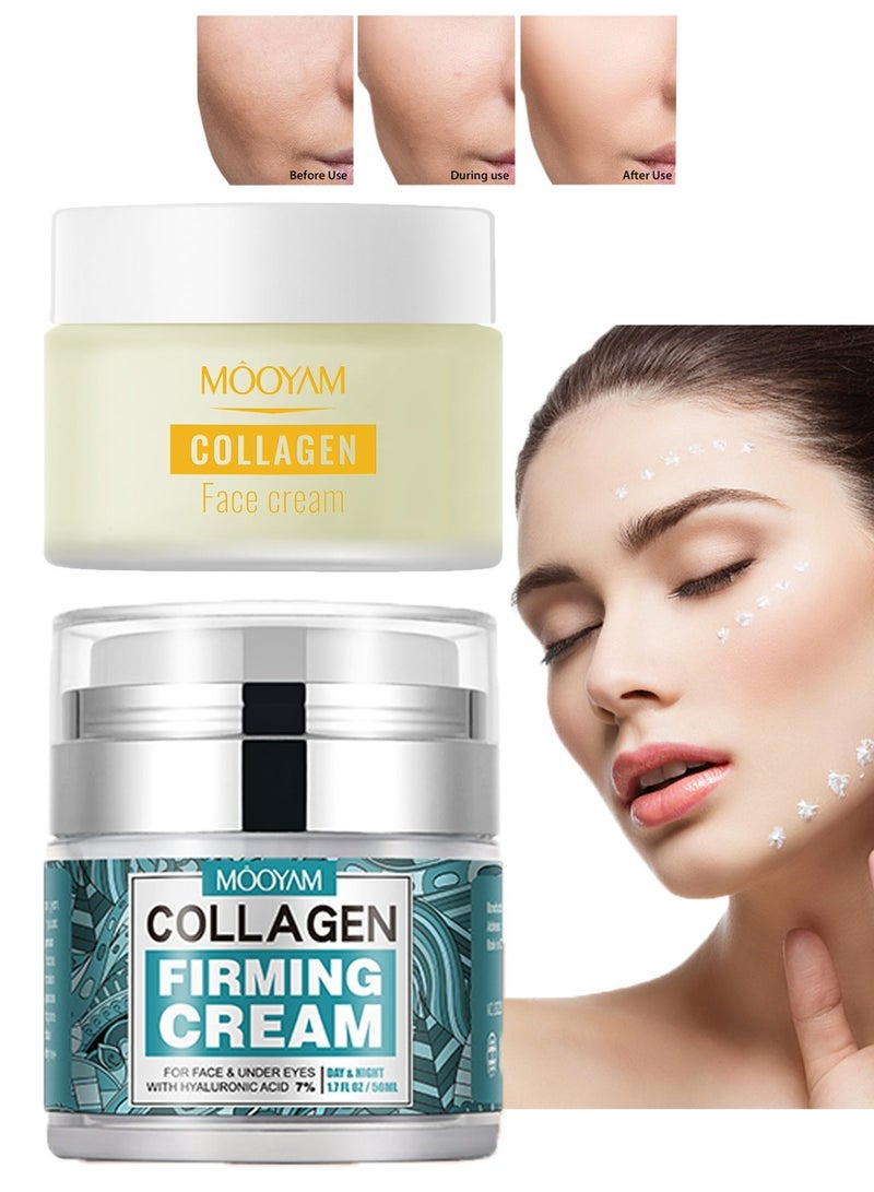 موويام عبوة من كريم الكولاجين المقوي للبشرة بنسبة 7٪ من حمض الهيالورونيك مرطب للوجه مضاد للشيخوخة للاستخدام النهاري والليلي يقلل من التجاعيد والخطوط الدقيقة - Image 1