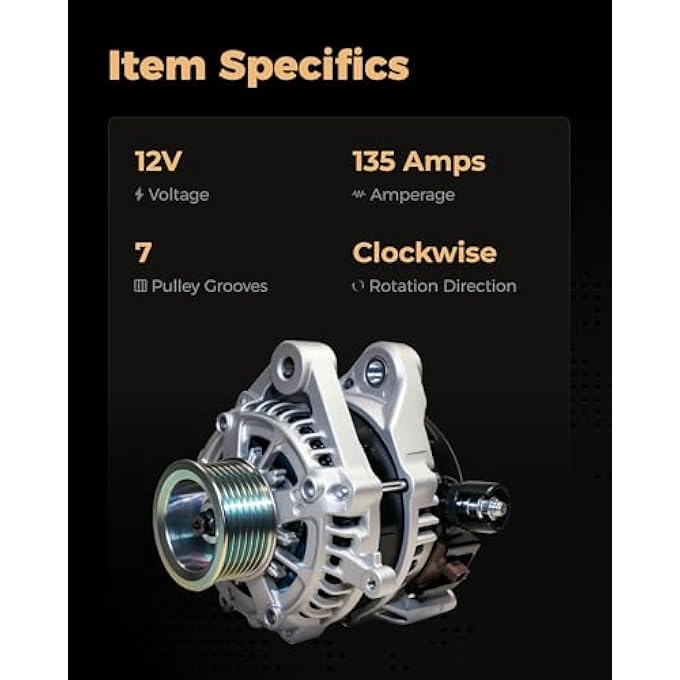 tiubvfdd 104211-3470 Alternator 12V 135A for Acura ILX 2016-2022, TLX 2015-2020, Honda CRV 2015-2019 - L4 2.4L Engine, Replacement for 21154N, 31100-5X6-J01, A6504S, 210-0809 - Image 4