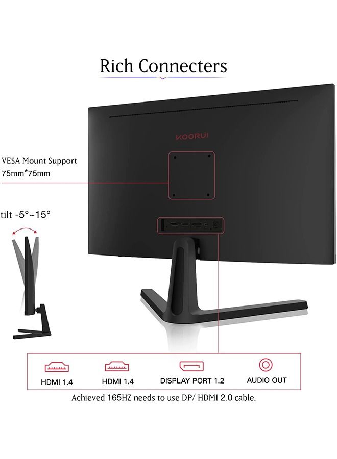 KOORUI 24 Inch Computer Monitor -FHD 1080P Gaming Monitor 165Hz VA 1ms Build-in FreeSync, Compatible G-sync, LED Monitors with Ultra-Thin, HDMI X2 /DP, VESA Compatible, Tilt Adjustable, Eye Care 24E4 - Image 2