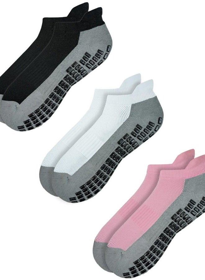 RATIVE Anti Slip Non Skid Slipper Hospital Socks with grips for Adults Men Women, 3-pairs/Black+white+pink, M - Image 1