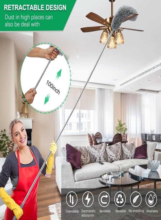 BAIDOON 100" Microfiber Feather Dusters for Cleaning, Cobweb Duster with Extension Pole, Spider Web Brush & Ceiling Cleaning Tools, Dust Remover Set for Cleaning High Ceilings, Furniture, Ceiling Fan, Blinds - Image 3