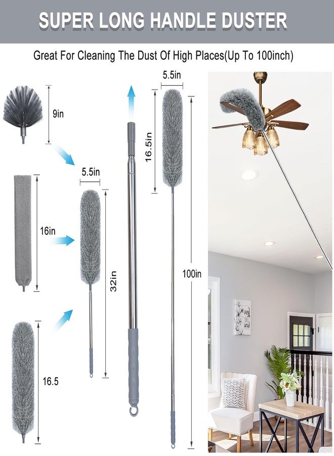 BAIDOON 100" Microfiber Feather Dusters for Cleaning, Cobweb Duster with Extension Pole, Spider Web Brush & Ceiling Cleaning Tools, Dust Remover Set for Cleaning High Ceilings, Furniture, Ceiling Fan, Blinds - Image 2