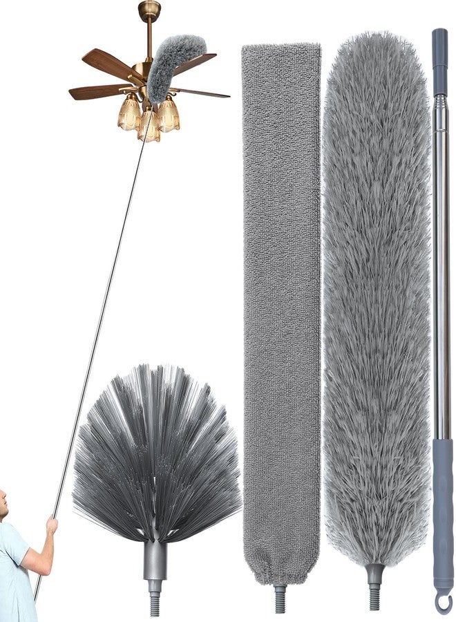 BAIDOON 100" Microfiber Feather Dusters for Cleaning, Cobweb Duster with Extension Pole, Spider Web Brush & Ceiling Cleaning Tools, Dust Remover Set for Cleaning High Ceilings, Furniture, Ceiling Fan, Blinds - Image 1