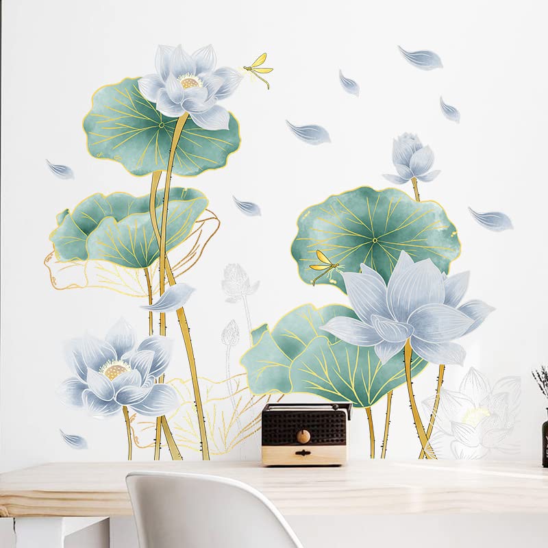CNUSER CNUSER 3D Wall Stickers Blue Lotus Floral Wall Art Decal Decor for Bedroom Living Room Offices Home Decoration  - Image 4