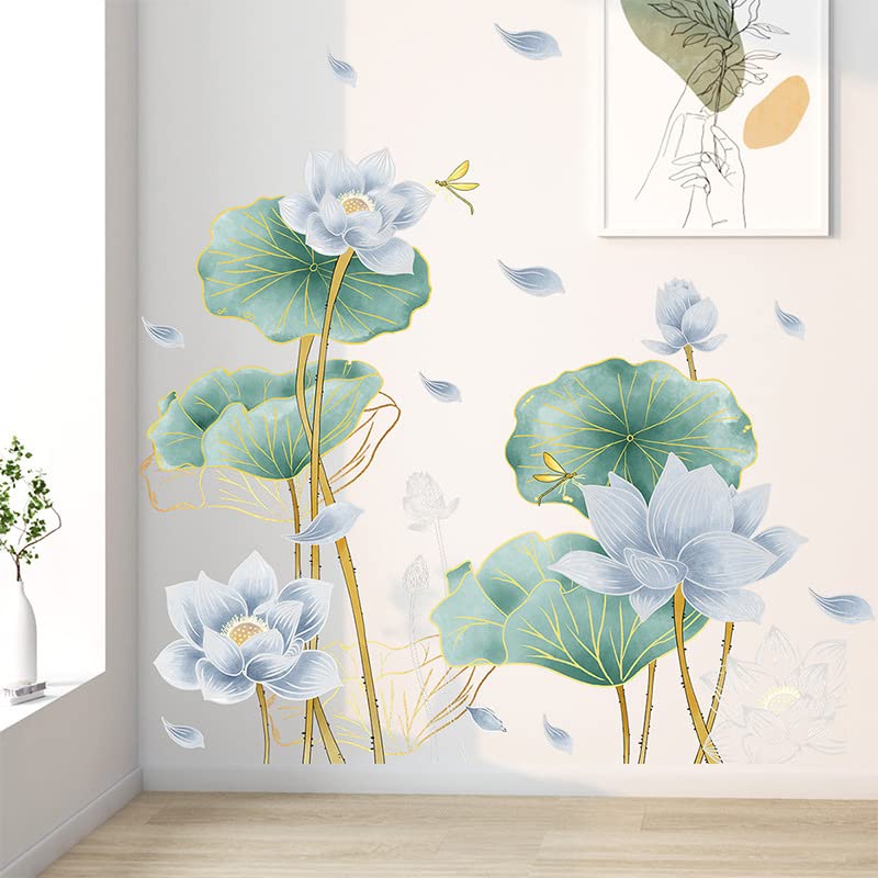 CNUSER CNUSER 3D Wall Stickers Blue Lotus Floral Wall Art Decal Decor for Bedroom Living Room Offices Home Decoration  - Image 5