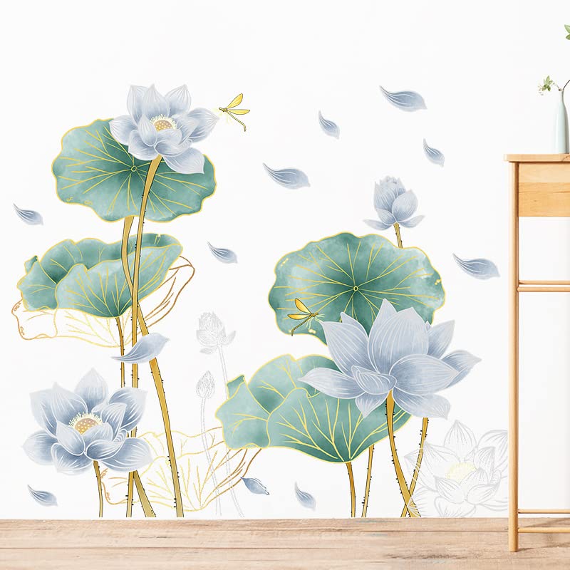 CNUSER CNUSER 3D Wall Stickers Blue Lotus Floral Wall Art Decal Decor for Bedroom Living Room Offices Home Decoration  - Image 2