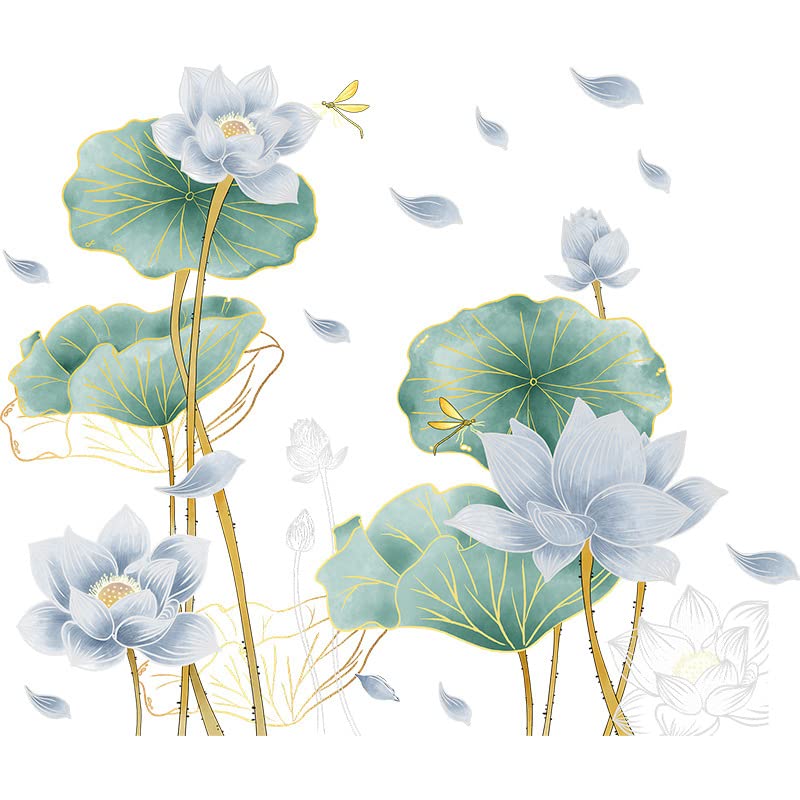 CNUSER CNUSER 3D Wall Stickers Blue Lotus Floral Wall Art Decal Decor for Bedroom Living Room Offices Home Decoration  - Image 1