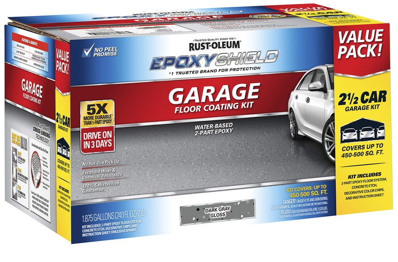 Rust-Oleum 365186 EPOXYSHIELD Garage Floor Coating Kit, 2.5 Car, Gloss Dark Gray - Image 2