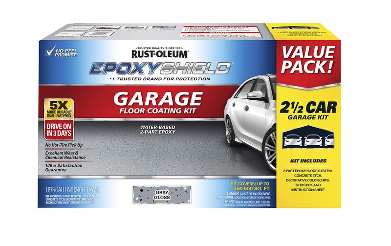 Rust-Oleum 365186 EPOXYSHIELD Garage Floor Coating Kit, 2.5 Car, Gloss Dark Gray - Image 1