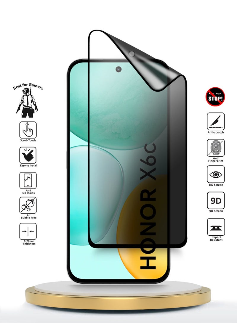 دبليو تيك حماية شاشة مرنة كاملة التغطية بحماية خصوصية نانو سيراميك من Honor X6c 4G 2025 مع لاصق كامل - شفاف/أسود - Image 2