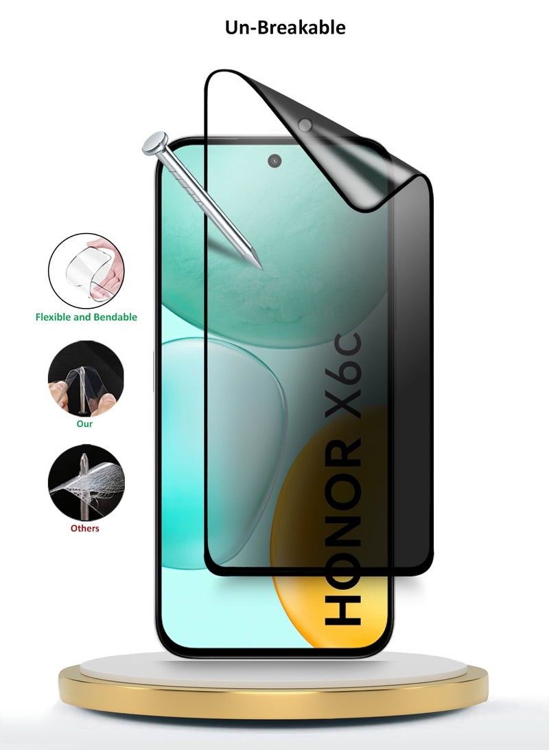 دبليو تيك حماية شاشة مرنة كاملة التغطية بحماية خصوصية نانو سيراميك من Honor X6c 4G 2025 مع لاصق كامل - شفاف/أسود - Image 3
