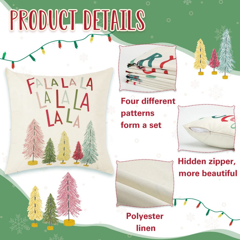 NEWLIGHTURE Merry Bright Christmas Pillow Covers Colorful Holiday Holly Jolly Set of 4 Winter Decorative Throw Pillow Covers Cushion Case for Home Sofa Bed Chair (20"" L x 20"" W) - Image 5