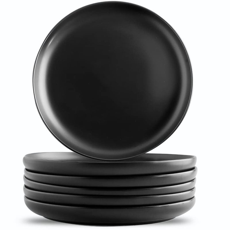 KOOV Ceramic Dinner Plates Set of 6 1025 Inch Large Porcelain Plates for Salad Pasta Kitchen Serving Dish Reactive Glazed Matte Black