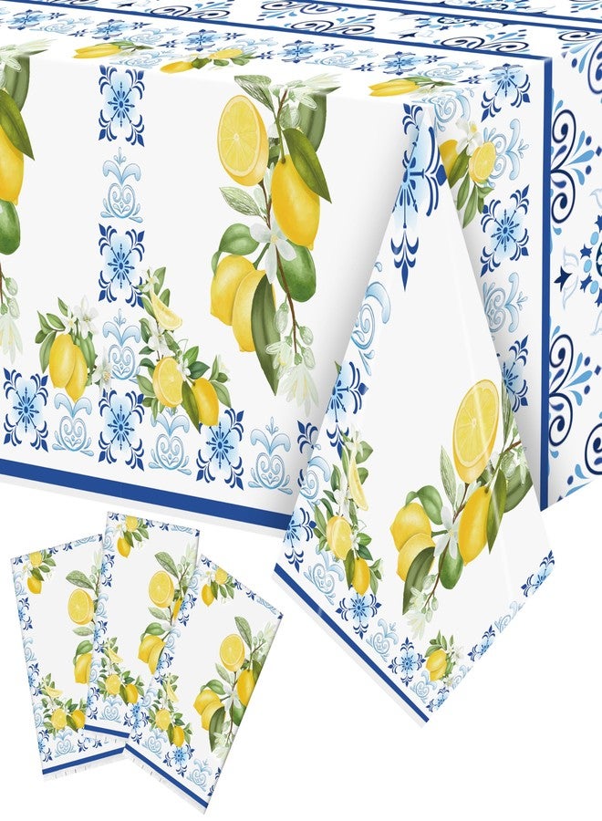 BkeeCten 3-Pack Capri Lemon Table Cover Party Decoration Mediterranean Lemon Pattern Disposable Waterproof Decor Summer Spring Fruit Kid Birthday Dining Picnic Wedding - Image 1