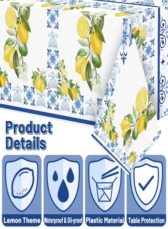 BkeeCten 3-Pack Capri Lemon Table Cover Party Decoration Mediterranean Lemon Pattern Disposable Waterproof Decor Summer Spring Fruit Kid Birthday Dining Picnic Wedding - Image 3