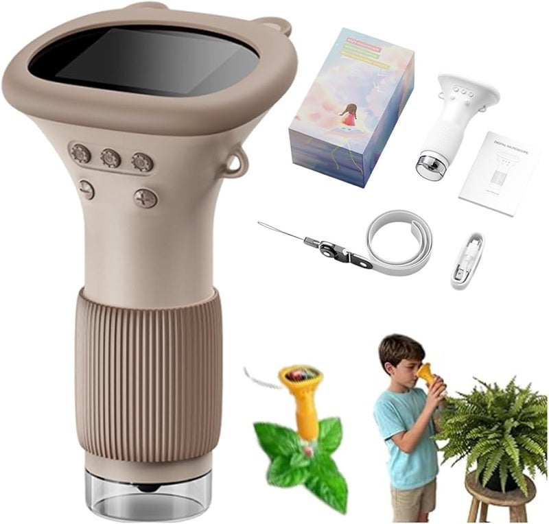 Brown Kids Digital Microscope 1000X Magnification With 2 Inch Screen Camera Led Portable Science Toy - Image 1