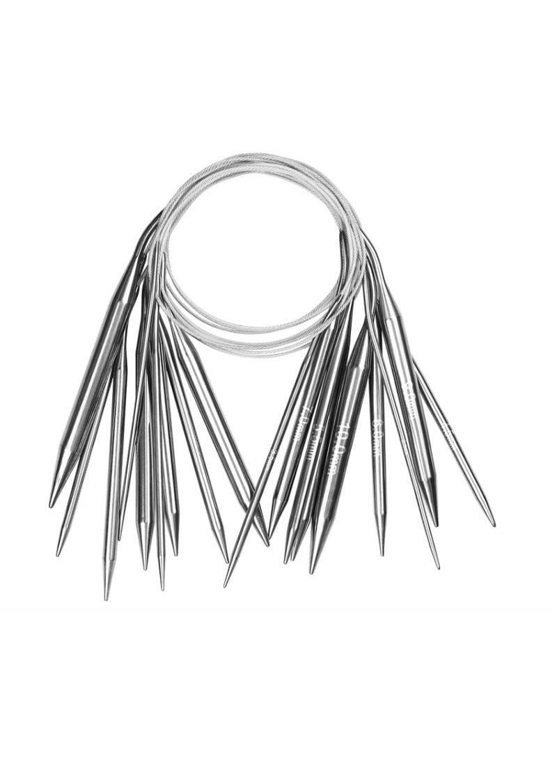 Yakumuz Circular Knitting Needles Set Yakumuz Stainless Steel Knitting Needles 47-inch, 9 Pack Knitting Needles Round with Cable, Long & Smooth Metal Round Needles Gift for Mother Grandmother - Image 1