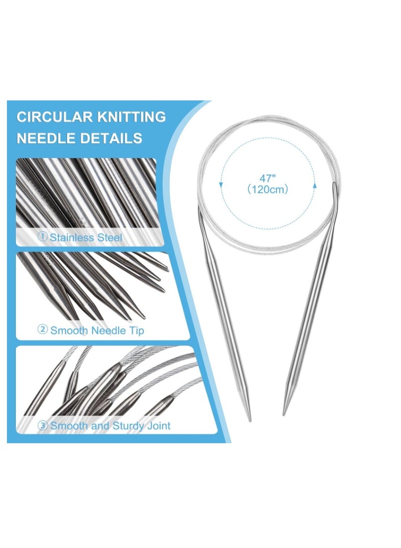 Yakumuz Circular Knitting Needles Set Yakumuz Stainless Steel Knitting Needles 47-inch, 9 Pack Knitting Needles Round with Cable, Long & Smooth Metal Round Needles Gift for Mother Grandmother - Image 2