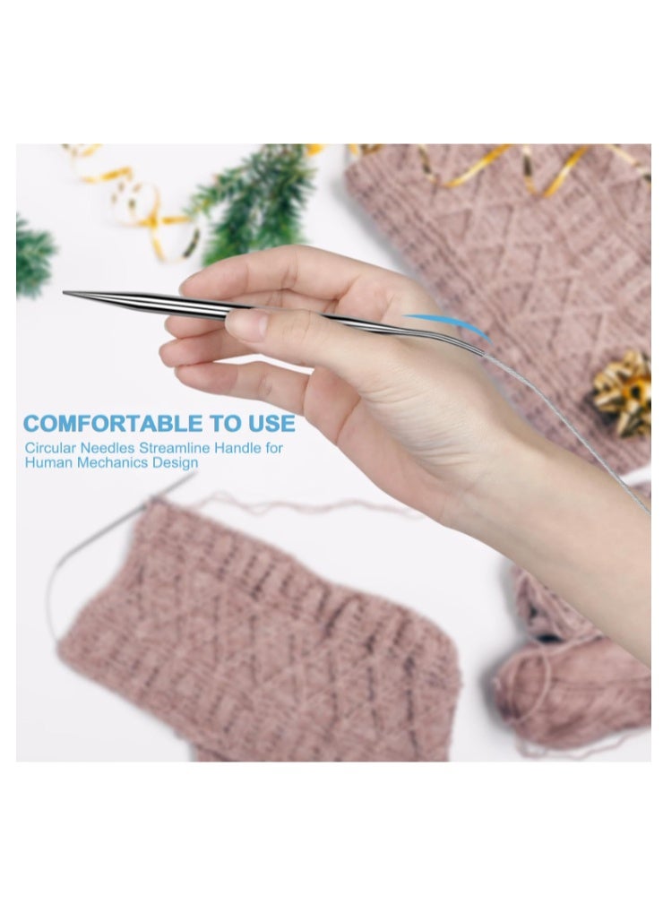 Yakumuz Circular Knitting Needles Set Yakumuz Stainless Steel Knitting Needles 47-inch, 9 Pack Knitting Needles Round with Cable, Long & Smooth Metal Round Needles Gift for Mother Grandmother - Image 4