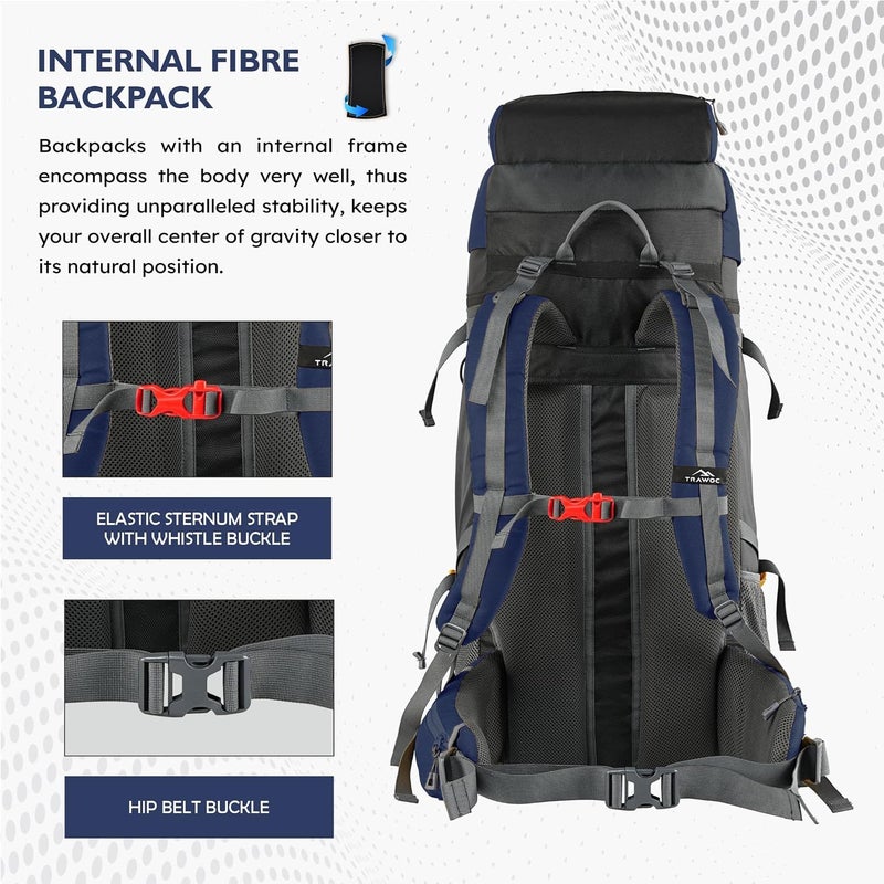 Trawoc TERRABOUND 60 Liter Camping Backpack Trekking Hiking Ruckssack Travel Bag Front & Top Loading Laptop/Rain Cover/Shoe Compartment, HK014 - Image 3