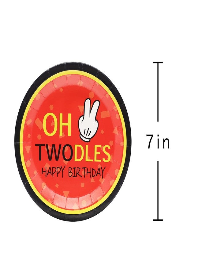 Pandecor 50 Pieces 2nd Birthday Party Paper Dessert Plates,Oh Twodles 7 Inches Disposable Cake Plates for Children's 2 Years Old Birthday Party - Image 2