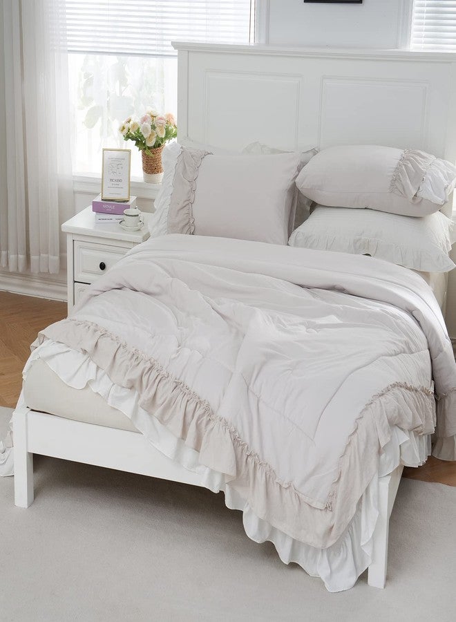 Bedding_Dreamer طقم لحاف بوهو شابي شيك - حجم كوين 2 طبقات مع كشكش بوهيمي لتزيين المنزل لحاف سرير وغطاء وسادة (كريم، كوين) - Image 3