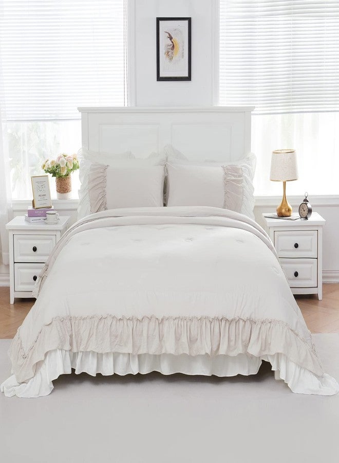 Bedding_Dreamer طقم لحاف بوهو شابي شيك - حجم كوين 2 طبقات مع كشكش بوهيمي لتزيين المنزل لحاف سرير وغطاء وسادة (كريم، كوين) - Image 2