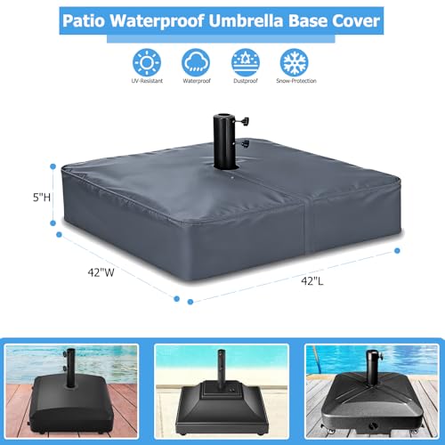 Rileytee Patio Umbrella Base CoverOutdoor Heavy Duty 600D Waterproof AntiUV Square Umbrella Stand Base Covers 42L x 42W x 5HGrey - Image 3