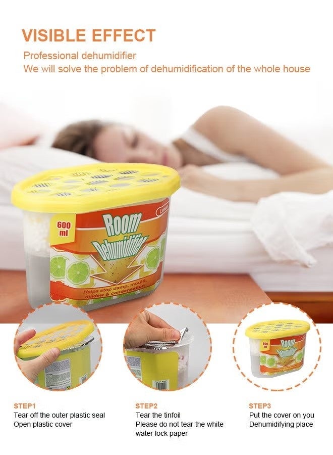 هومار كيت عبوة من 6 صناديق امتصاص الرطوبة، مقاومة للعفن، مزيلة للروائح، صناديق مزيلة للرطوبة منزلية، خالية من العطور، لامتصاص الرطوبة للحمام، الخزانة، خزانة الملابس، المطبخ، 600 مل (رائحة الليمون) - Image 3