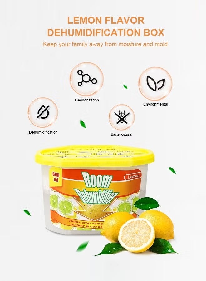 هومار كيت عبوة من 6 صناديق امتصاص الرطوبة، مقاومة للعفن، مزيلة للروائح، صناديق مزيلة للرطوبة منزلية، خالية من العطور، لامتصاص الرطوبة للحمام، الخزانة، خزانة الملابس، المطبخ، 600 مل (رائحة الليمون) - Image 2