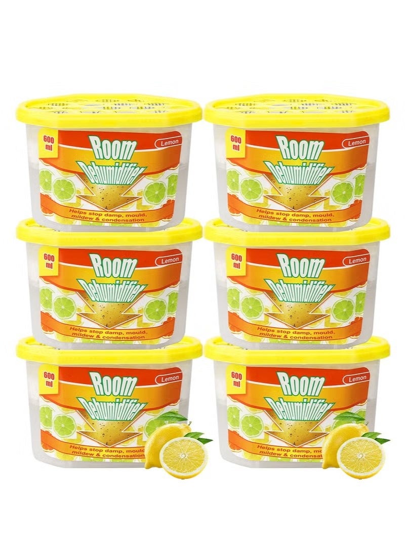 هومار كيت عبوة من 6 صناديق امتصاص الرطوبة، مقاومة للعفن، مزيلة للروائح، صناديق مزيلة للرطوبة منزلية، خالية من العطور، لامتصاص الرطوبة للحمام، الخزانة، خزانة الملابس، المطبخ، 600 مل (رائحة الليمون) - Image 1