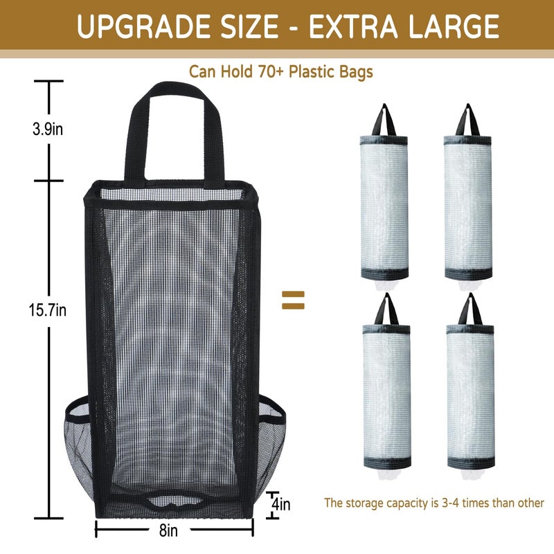 LeCorner Plastic Bag Holder, Large Capacity Grocery Bag Holder, Breathable Mesh Plastic Bag Holders for Grocery Bags Storage, Lightweight Trash Bag Holder Dispenser Organizer, Black - Image 2