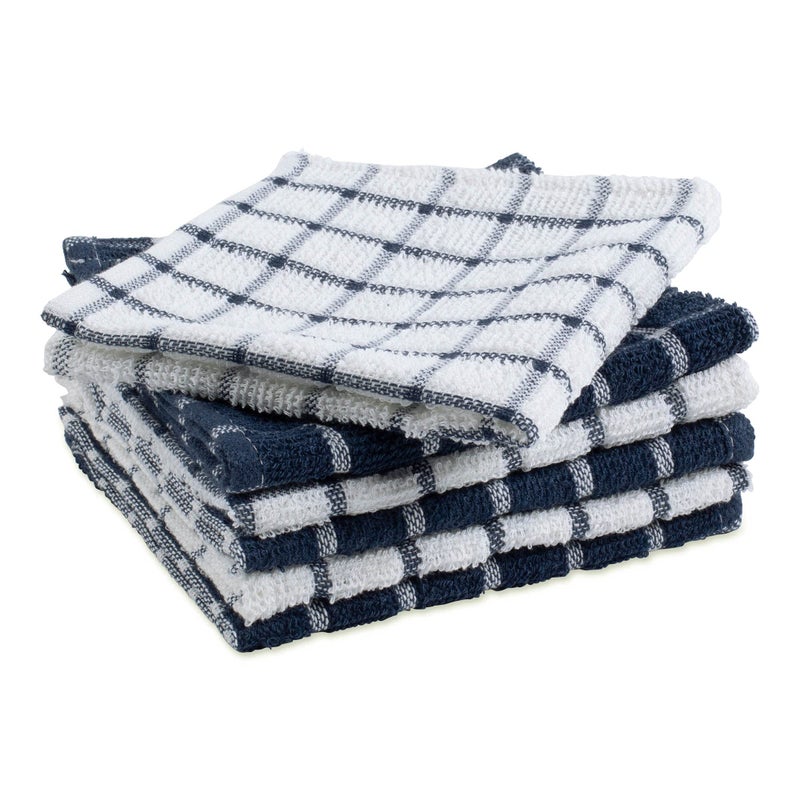 DII Basic Terry Collection Windowpane Dishcloth Set, 12x12, Nautical Blue, 6 Piece - Image 2