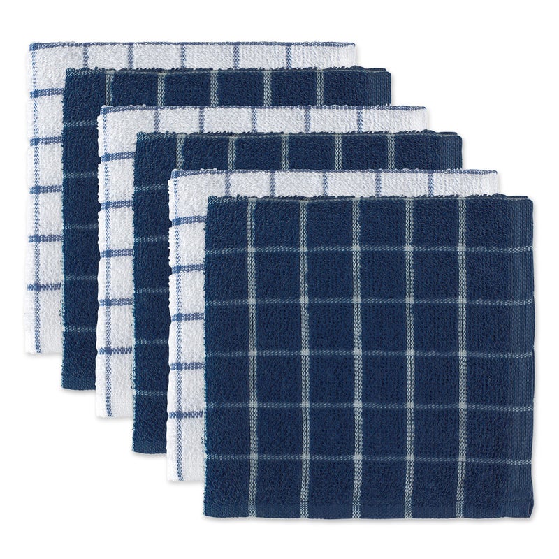 DII Basic Terry Collection Windowpane Dishcloth Set, 12x12, Nautical Blue, 6 Piece - Image 1