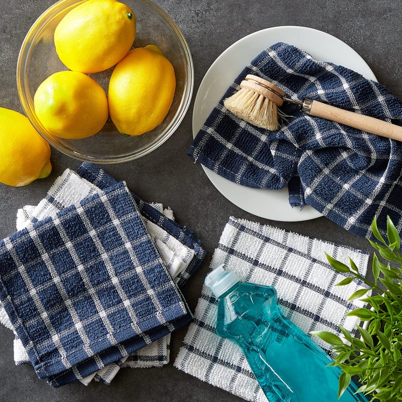 DII Basic Terry Collection Windowpane Dishcloth Set, 12x12, Nautical Blue, 6 Piece - Image 5