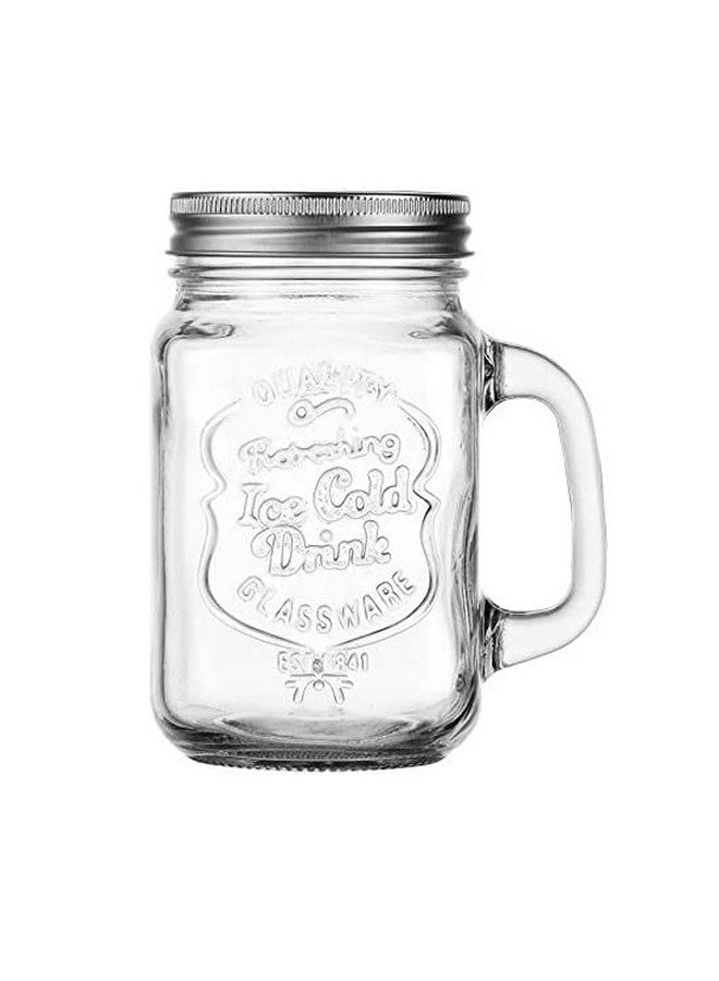 SAVE Mason Jar with handle | Stylish Embossing Design | 450 ml | Silver Airtight Lid | Kitchen Multipurpose Container | Oats Jar | Storage, Canning, Drinking, Meal Prep (Only Jar) - Image 1